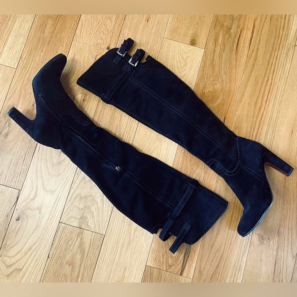 Sam Edelman black over the knee high heel boots Sz 7.5 boho festival biker boho